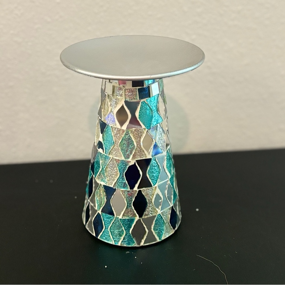 Silver and Blue Mosaic Candle Holder
